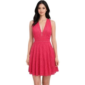 BB Dakota Pink Eyelet V-Neck Fit & Flare Dress Size 10 Feminine